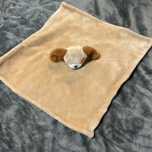 Baby Lovey Security Blanket Puppy Dog Tan Beige Satin Back Plush 100% Polyester